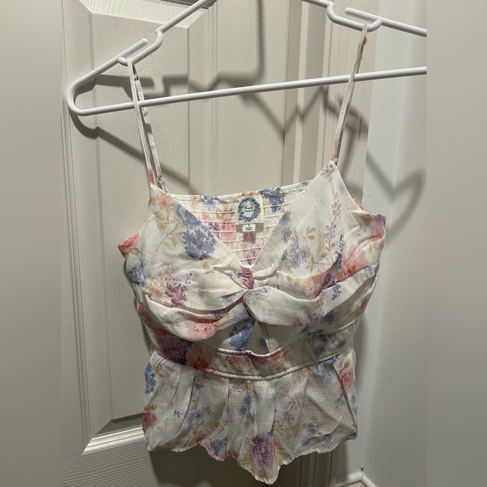 floral top with cut out